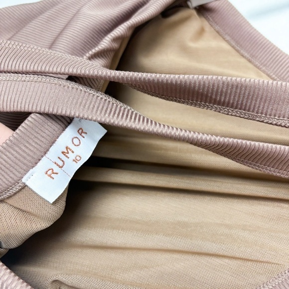 RUMOR Brown Ruched Ribbed Halter Mini Dress Sz 10 - Picture 5 of 7